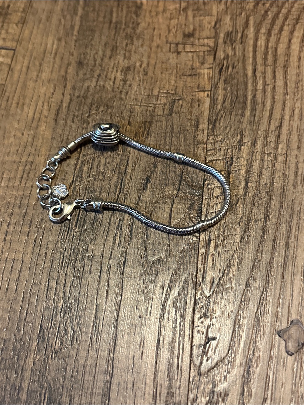 Sterling Silver Snake Chain Bracelet with Bead Accent